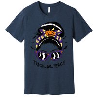 Trick or Teach Cute Halloween Teacher Messy Bun Retro Shades Premium T-Shirt