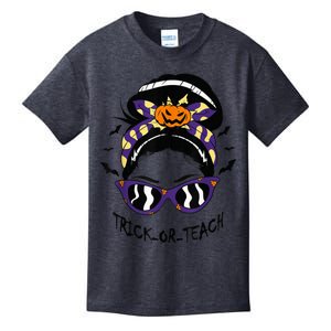 Trick or Teach Cute Halloween Teacher Messy Bun Retro Shades Kids T-Shirt