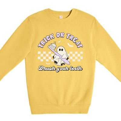 Trick Or Treat Brush Your Teeth Dentist Halloween Costume Great Gift Premium Crewneck Sweatshirt