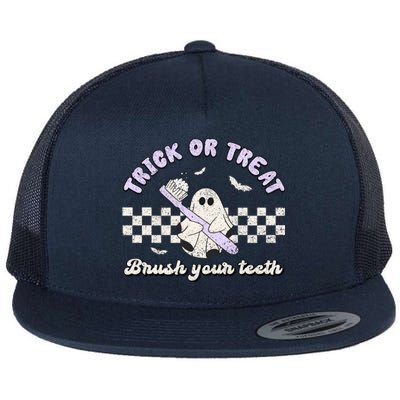 Trick Or Treat Brush Your Teeth Dentist Halloween Costume Great Gift Flat Bill Trucker Hat