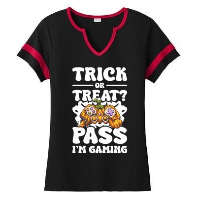 Trick Or Treat Pass IM Gaming Halloween Video Gamer Gift Ladies Halftime Notch Neck Tee