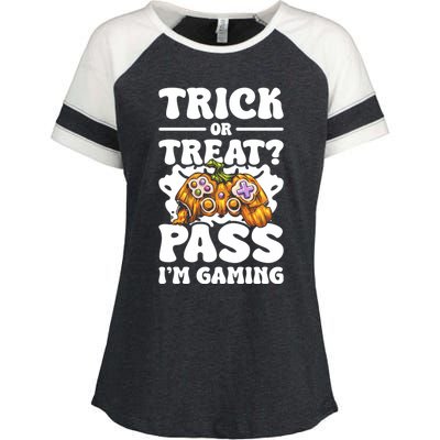 Trick Or Treat Pass IM Gaming Halloween Video Gamer Gift Enza Ladies Jersey Colorblock Tee