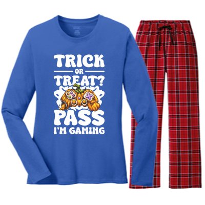 Trick Or Treat Pass IM Gaming Halloween Video Gamer Gift Women's Long Sleeve Flannel Pajama Set 