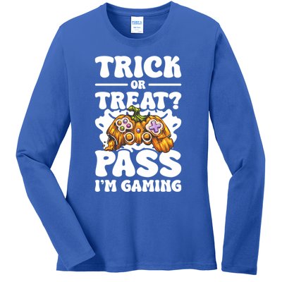 Trick Or Treat Pass IM Gaming Halloween Video Gamer Gift Ladies Long Sleeve Shirt