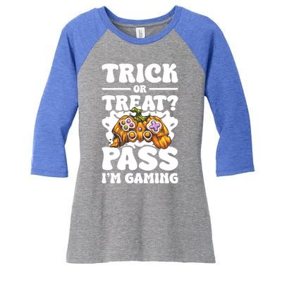 Trick Or Treat Pass IM Gaming Halloween Video Gamer Gift Women's Tri-Blend 3/4-Sleeve Raglan Shirt