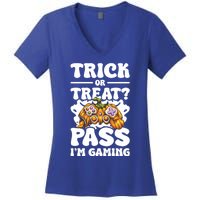 Trick Or Treat Pass IM Gaming Halloween Video Gamer Gift Women's V-Neck T-Shirt