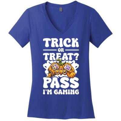 Trick Or Treat Pass IM Gaming Halloween Video Gamer Gift Women's V-Neck T-Shirt