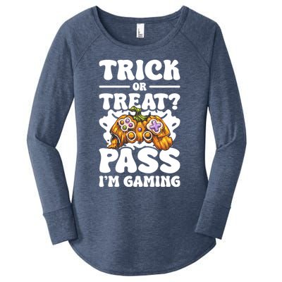 Trick Or Treat Pass IM Gaming Halloween Video Gamer Gift Women's Perfect Tri Tunic Long Sleeve Shirt