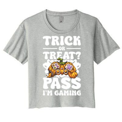 Trick Or Treat Pass IM Gaming Halloween Video Gamer Gift Women's Crop Top Tee