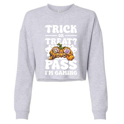 Trick Or Treat Pass IM Gaming Halloween Video Gamer Gift Cropped Pullover Crew