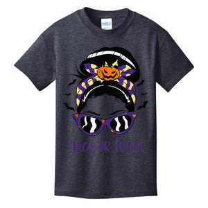 Trick or Teach Cute Halloween Teacher Messy Bun Retro Shades Kids T-Shirt