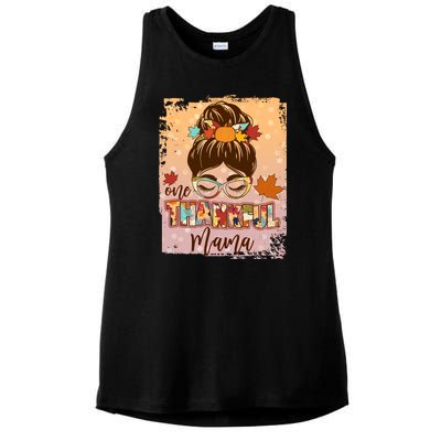 Thanksgiving One Thankful Mama Ladies PosiCharge Tri-Blend Wicking Tank