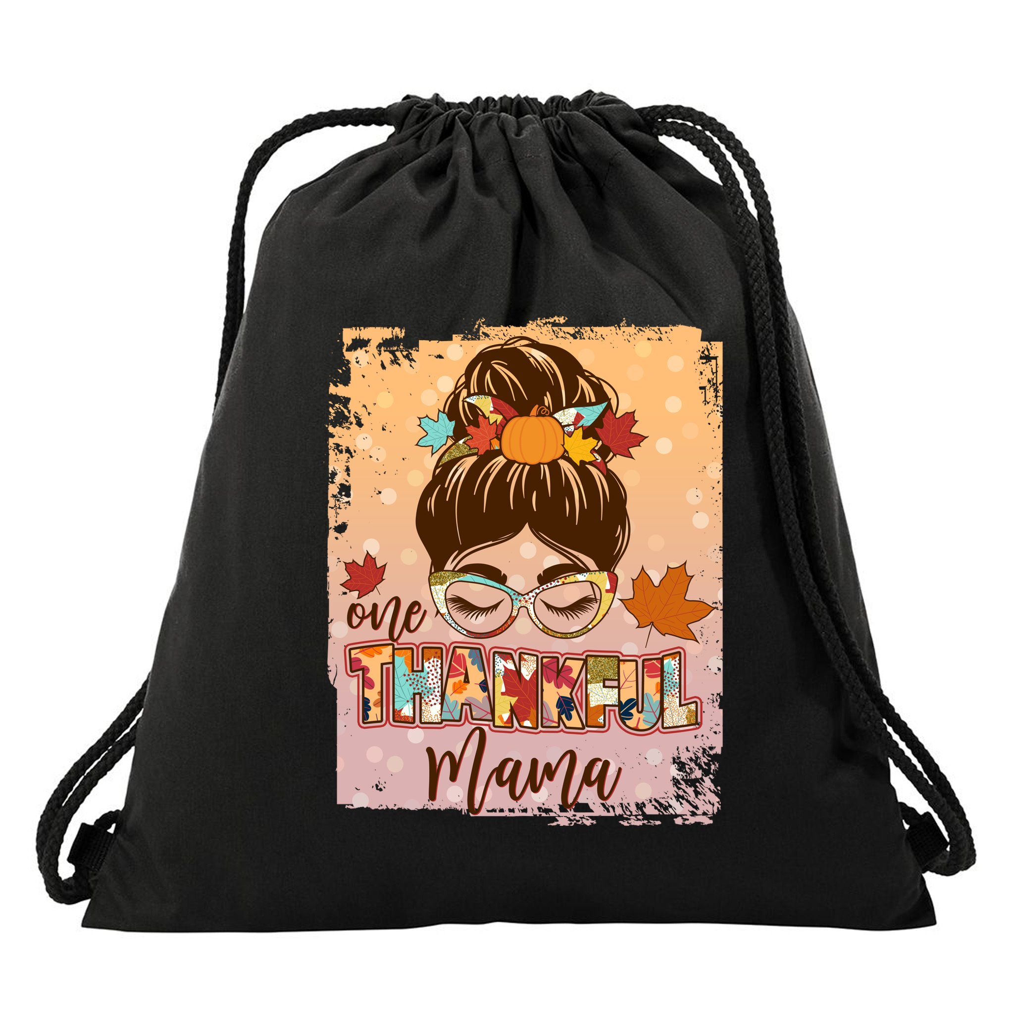 Thanksgiving One Thankful Mama Drawstring Bag
