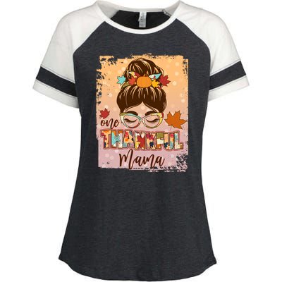 Thanksgiving One Thankful Mama Enza Ladies Jersey Colorblock Tee