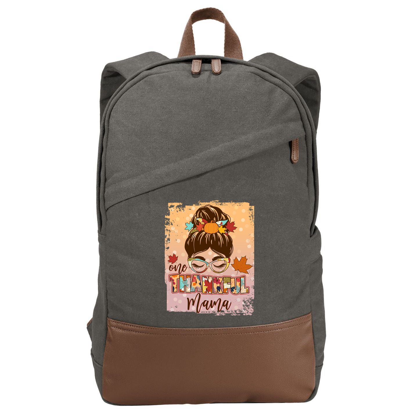 Thanksgiving One Thankful Mama Cotton Canvas Backpack