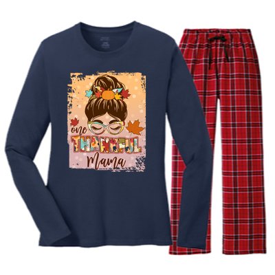 Thanksgiving One Thankful Mama Women's Long Sleeve Flannel Pajama Set 