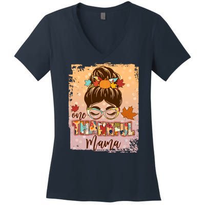 Thanksgiving One Thankful Mama Women's V-Neck T-Shirt