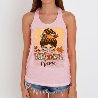 Thanksgiving One Thankful Mama Women's Knotted Racerback Tank