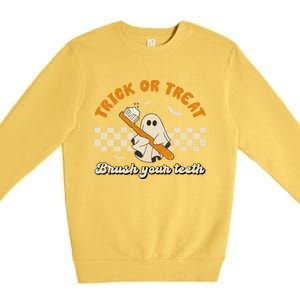 Trick Or Treat Brush Your Teeth Dentist Halloween Costume Cute Gift Premium Crewneck Sweatshirt