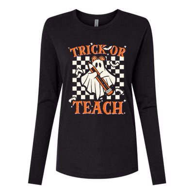 Trick Or Teach Retro Halloween Teacher Womens Cotton Relaxed Long Sleeve T-Shirt