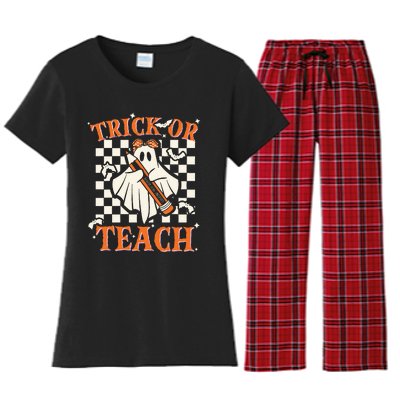 Trick Or Teach Retro Halloween Teacher Women's Flannel Pajama Set