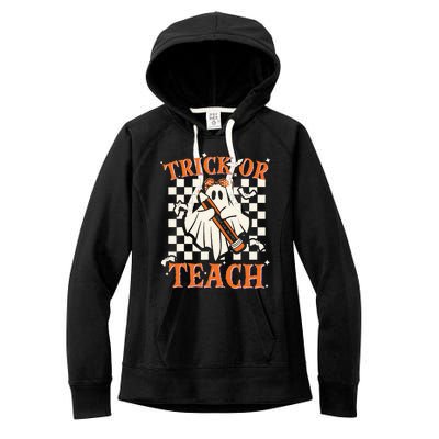 Trick Or Teach Retro Halloween Teacher Women's Fleece Hoodie