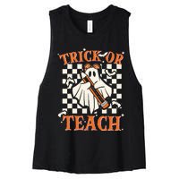 Trick Or Teach Retro Halloween Teacher Women's Racerback Cropped Tank