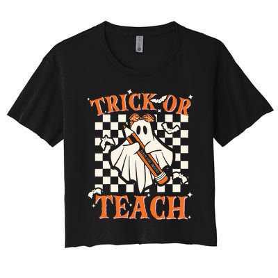 Trick Or Teach Retro Halloween Teacher Women's Crop Top Tee