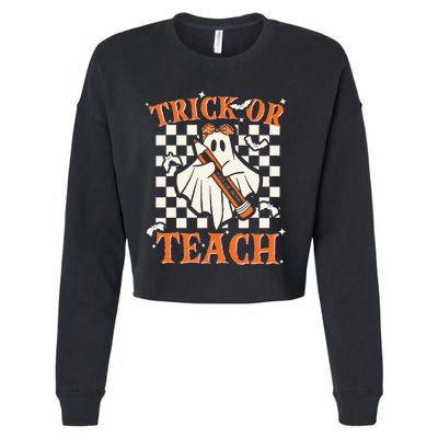 Trick Or Teach Retro Halloween Teacher Cropped Pullover Crew