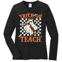 Trick Or Teach Retro Halloween Teacher Ladies Long Sleeve Shirt