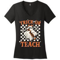 Trick Or Teach Retro Halloween Teacher Women's V-Neck T-Shirt