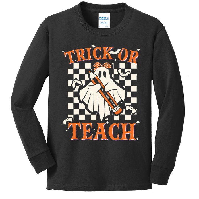 Trick Or Teach Retro Halloween Teacher Kids Long Sleeve Shirt