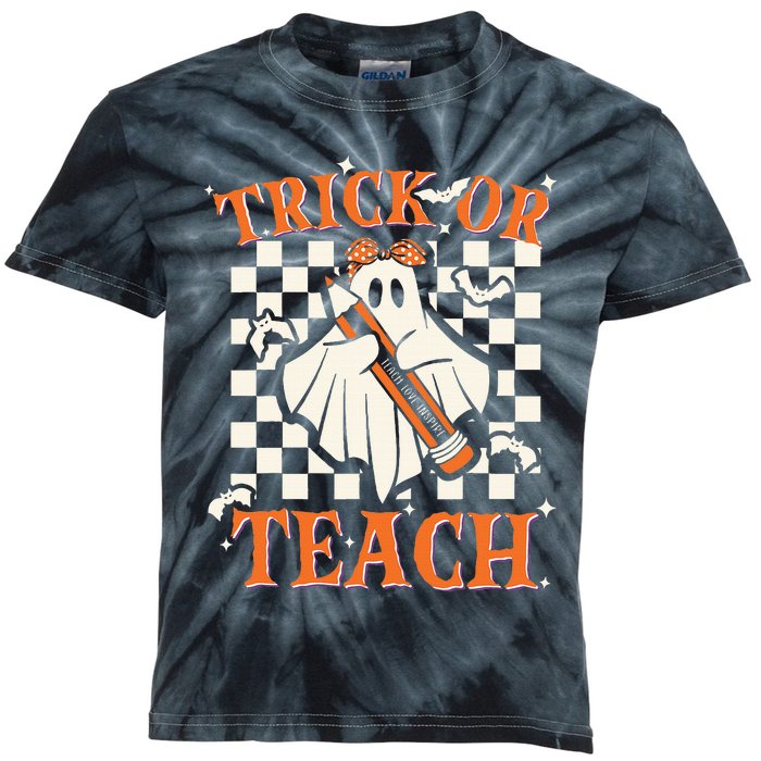 Trick Or Teach Retro Halloween Teacher Kids Tie-Dye T-Shirt