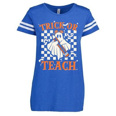 Trick Or Teach Retro Halloween Teacher Enza Ladies Jersey Football T-Shirt