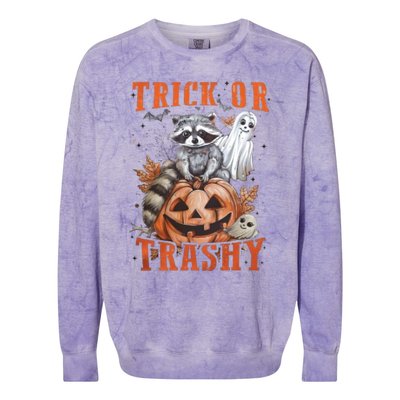 Trick Or Trashy Raccoon Feral Girl Halloween Feral Halloween Colorblast Crewneck Sweatshirt