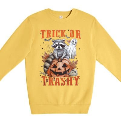 Trick Or Trashy Raccoon Feral Girl Halloween Feral Halloween Premium Crewneck Sweatshirt