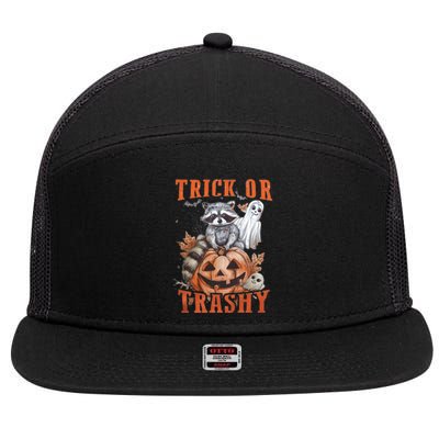 Trick Or Trashy Raccoon Feral Girl Halloween Feral Halloween 7 Panel Mesh Trucker Snapback Hat