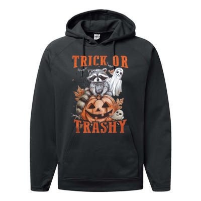 Trick Or Trashy Raccoon Feral Girl Halloween Feral Halloween Performance Fleece Hoodie