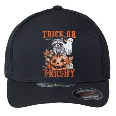 Trick Or Trashy Raccoon Feral Girl Halloween Feral Halloween Flexfit Unipanel Trucker Cap