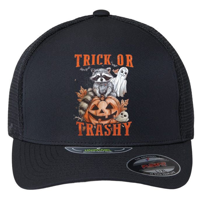 Trick Or Trashy Raccoon Feral Girl Halloween Feral Halloween Flexfit Unipanel Trucker Cap