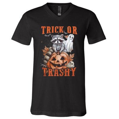 Trick Or Trashy Raccoon Feral Girl Halloween Feral Halloween V-Neck T-Shirt