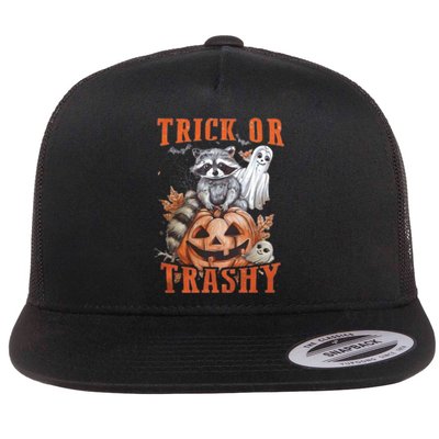 Trick Or Trashy Raccoon Feral Girl Halloween Feral Halloween Flat Bill Trucker Hat