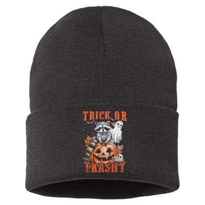 Trick Or Trashy Raccoon Feral Girl Halloween Feral Halloween Sustainable Knit Beanie