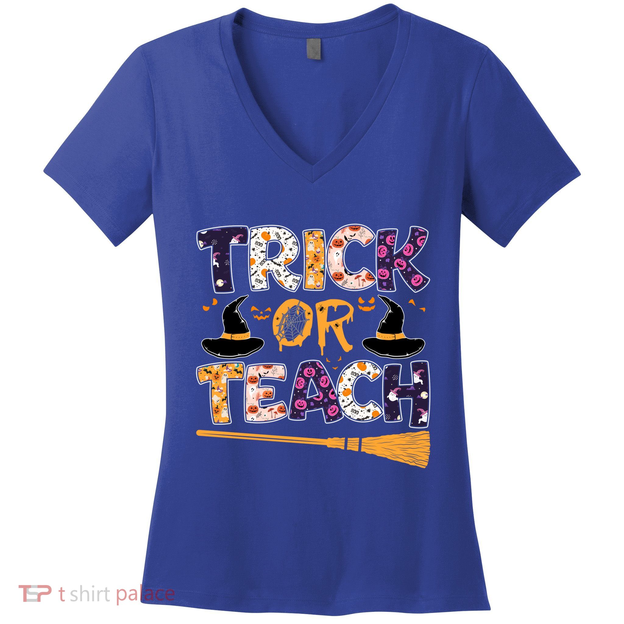 Trick Or Teach Funny Teacher Halloween Costume Great Gift Women's V-Neck T-Shirt