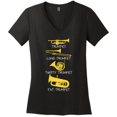 Types Of Trumpet Player  Marching Jazz Band Women's V-Neck T-Shirt