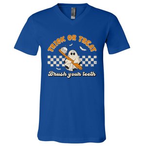 Trick Or Treat Brush Your Teeth Dentist Halloween Costume Gift V-Neck T-Shirt