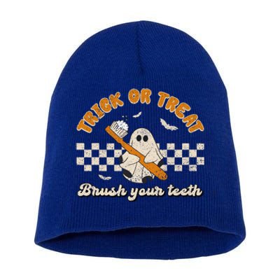 Trick Or Treat Brush Your Teeth Dentist Halloween Costume Gift Short Acrylic Beanie