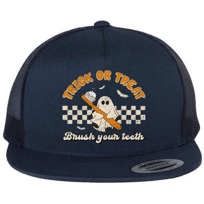 Trick Or Treat Brush Your Teeth Dentist Halloween Costume Gift Flat Bill Trucker Hat