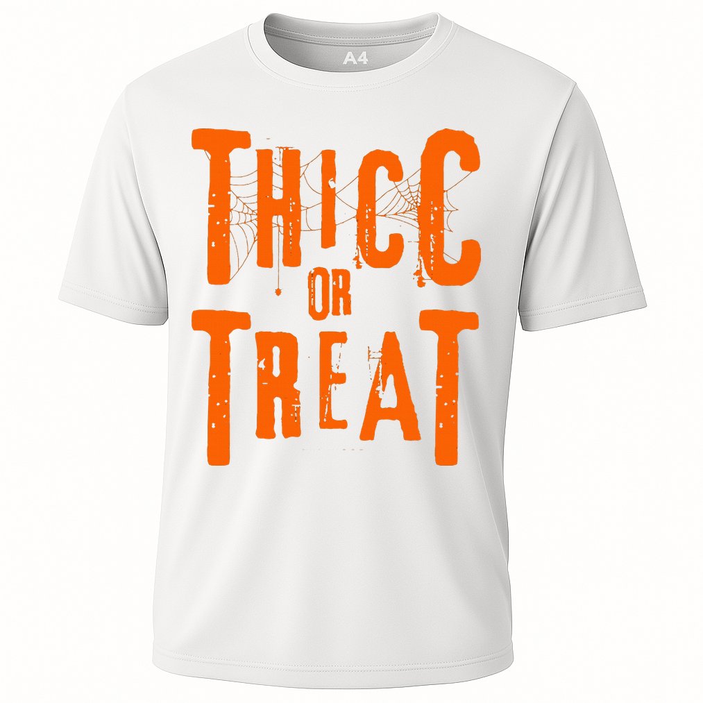 Thicc Or Treat Funny Halloween Workout Fitness Bodybuilding Cooling Performance Crew T-Shirt