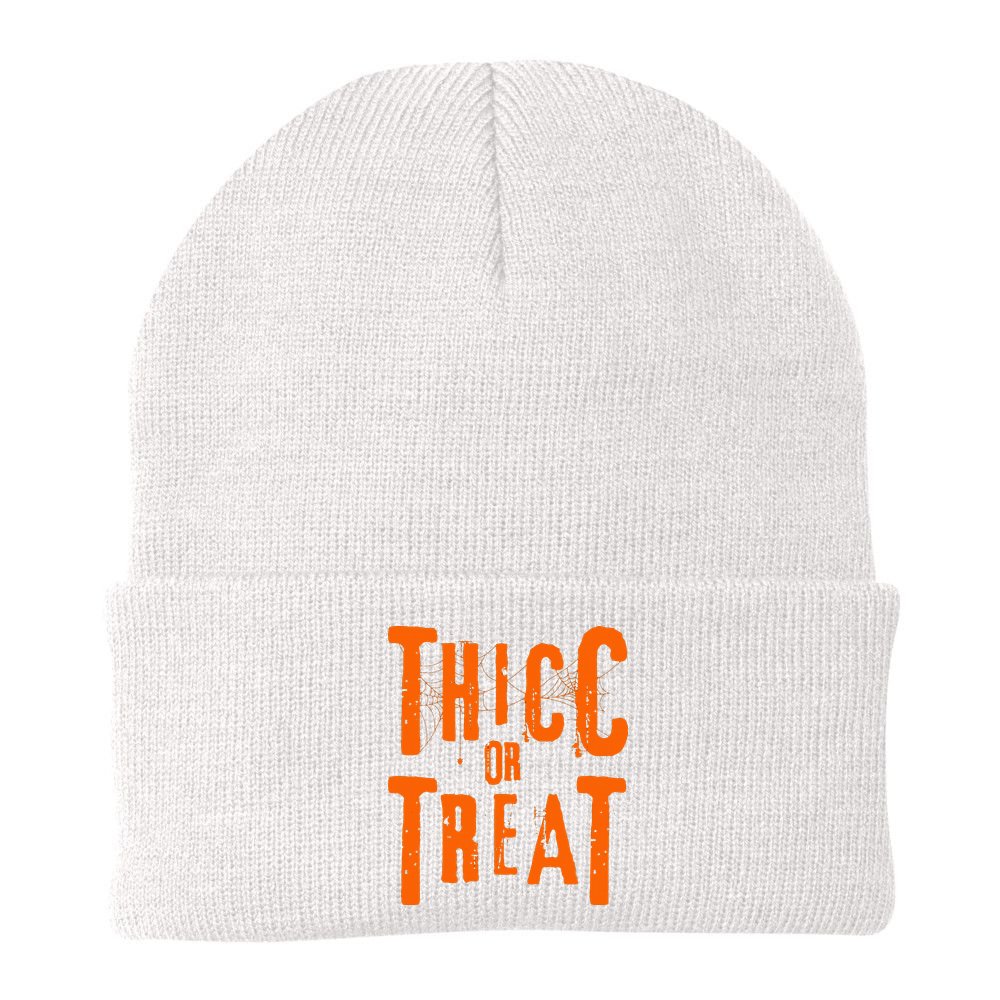 Thicc Or Treat Funny Halloween Workout Fitness Bodybuilding Beanie